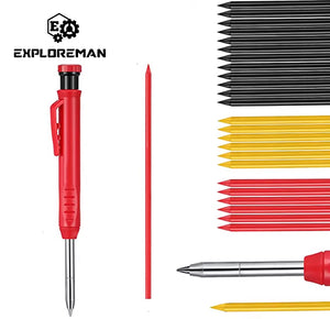 Solid Carpenter Pencil Set – Mechanical Woodworking Pencil with Sharpener