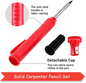 Solid Carpenter Pencil Set – Mechanical Woodworking Pencil with Sharpener