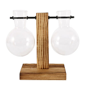  Creative Glass Bulb Vase with Wooden Stand – Tabletop Hydroponic Planter