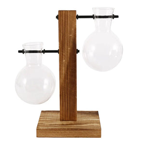  Creative Glass Bulb Vase with Wooden Stand – Tabletop Hydroponic Planter