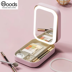 Makeup Storage Box LED Mirror Cosmetics Storage Box Fashion Portable Travel Makeup Bag Simple Makeup Case with Mirror for Women